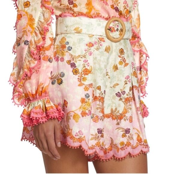 Zimmermann Laurel Pink White Linen Scalloped Floral Shorts Belt Size AU 3 US 10 - Picture 11 of 11
